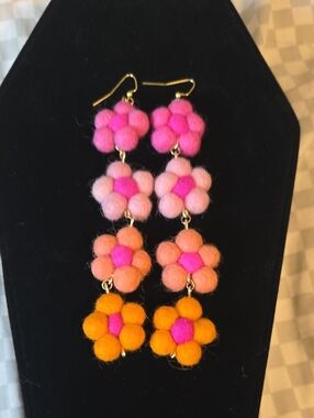 Fruity Poms Pink & Orange Daisy Chain Earrings